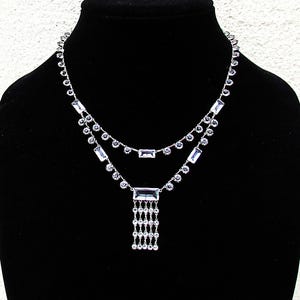 1930&#39;s sterling and crystal necklace, Art Deco necklace with crystal dangles