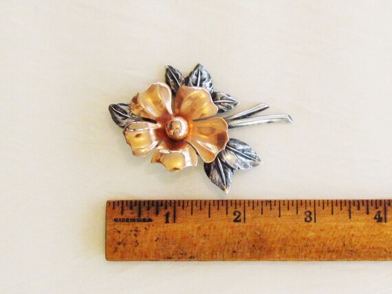 Vintage sterling and gold filled flower pin by Ta… - image 3
