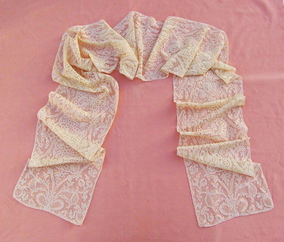 Vintage Alencon lace scarf, c.1930's extra long wo
