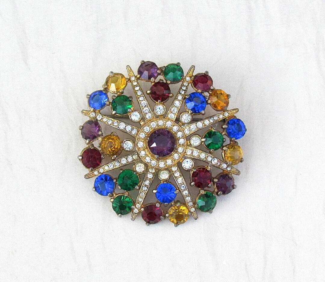 Vintage Multi-colored Sunburst Brooch - Etsy