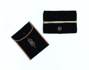 Vintage embroidered pouch and tissue holder, purse accessories