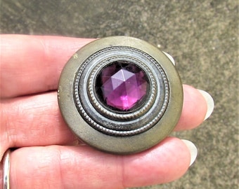 Antique Gay 90's button with amethyst glass jewel