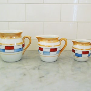 Set of 3 vintage Czech creamers, set of graduated lusterware creamers made in Czechoslovakia, 1930&#39;s Czech porcelain