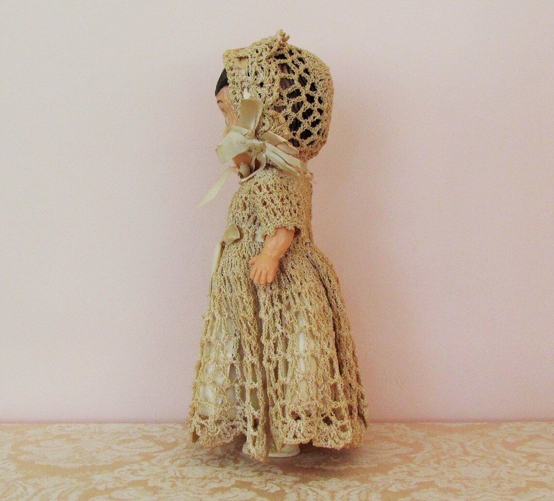 C.1930's Hard Plastic Doll With Crocheted Dress Bonnet - Etsy