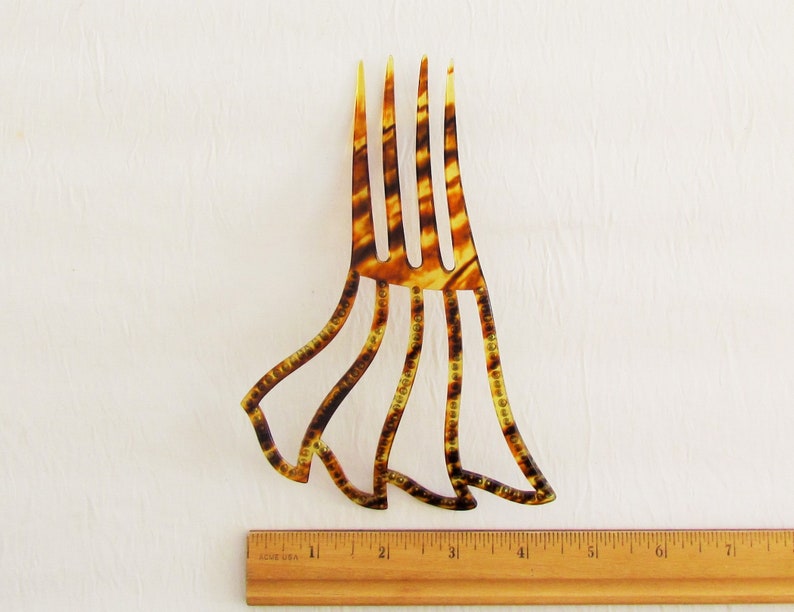 1920/'s faux tortoiseshell decorative comb set with green rhinestones Vintage celluloid hair comb