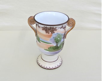 Nippon small urn with hand painted lake scene