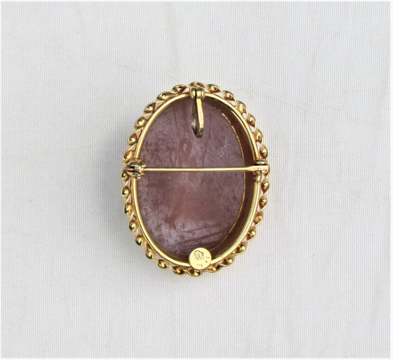 Vintage 14K cameo brooch/pendant, carved hard she… - image 6