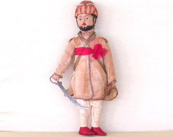 Vintage Khilowna male doll with sword, made in India