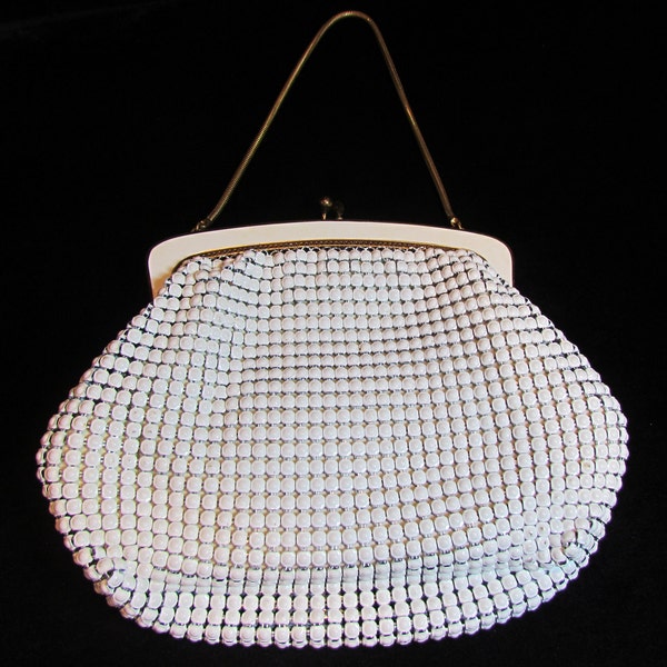 Vintage white mesh purse made in West Germany, c.1950 enameled white mesh bag