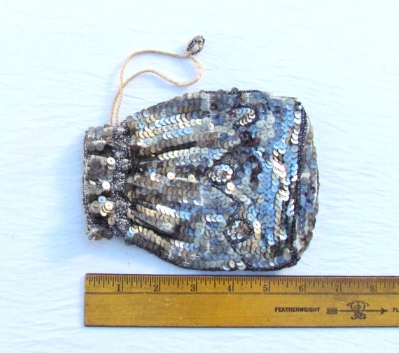 1930's evening bag, drawstring pouch covered with… - image 3
