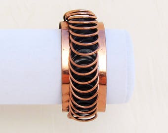 Vintage copper cuff bracelet by Renoir, 1950's Modernist copper bracelet with applied coiled wire