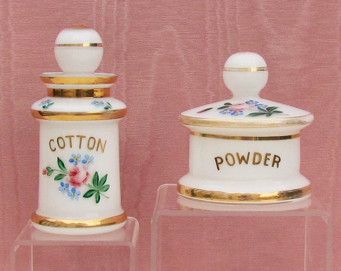 Vintage Vanity Jars for Powder and Cotton C.1950 White Cased Etsy