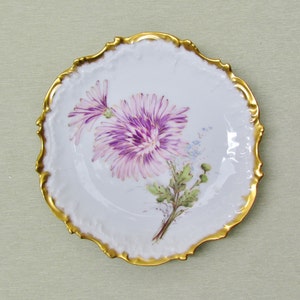Antique Limoges hand painted plate with pink and purple asters, early 1900&#39;s cabinet plate