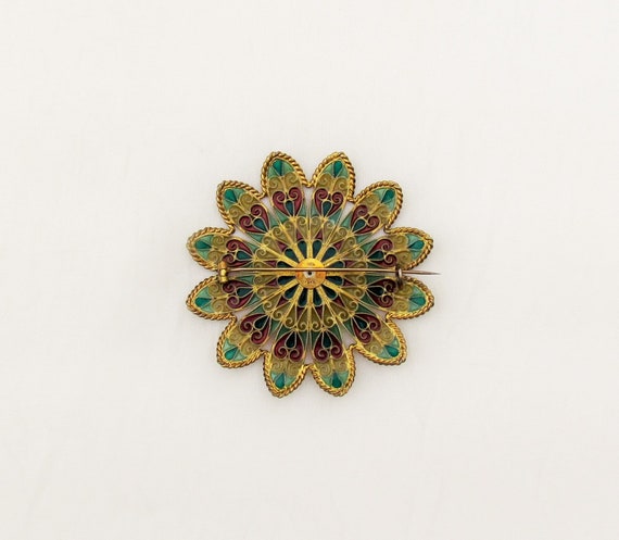 Antique plique a jour brooch and earrings by Joha… - image 3