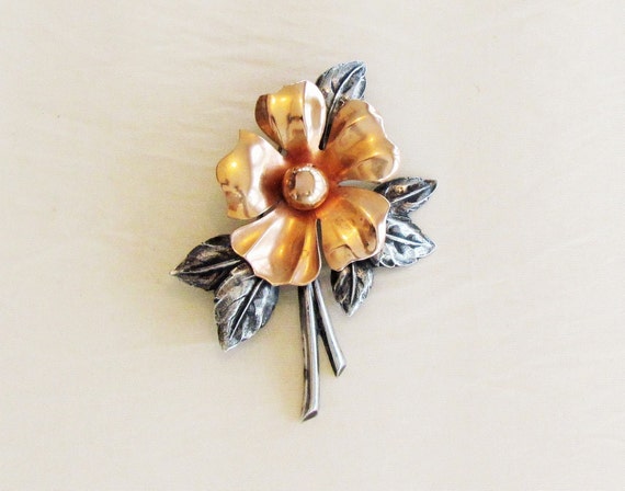 Vintage sterling and gold filled flower pin by Ta… - image 2