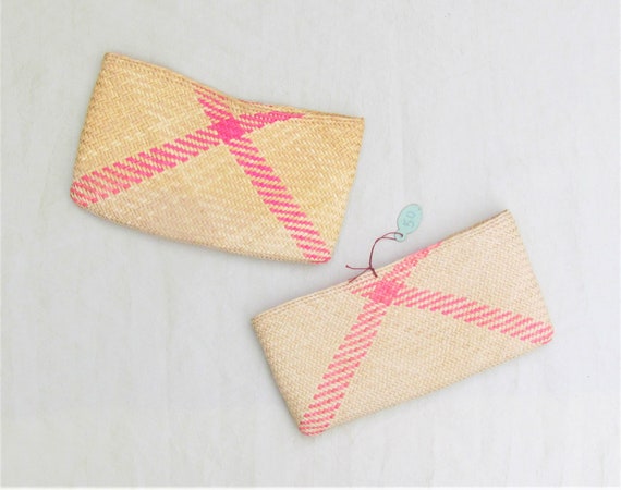 Lot of 2 vintage woven straw small pouches - image 4