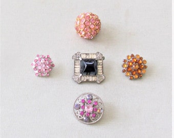 Lot of 5 vintage buttons with colored rhinestones, c.1930's to '60's