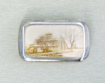 Antique glass paperweight with photo of the "Old Ellery House" in Gloucester, MA