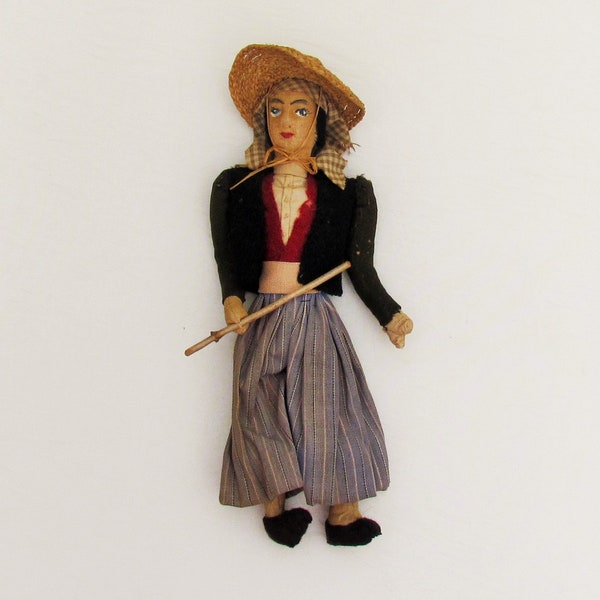 Vintage male doll in peasant costume, primitive hand made cloth doll