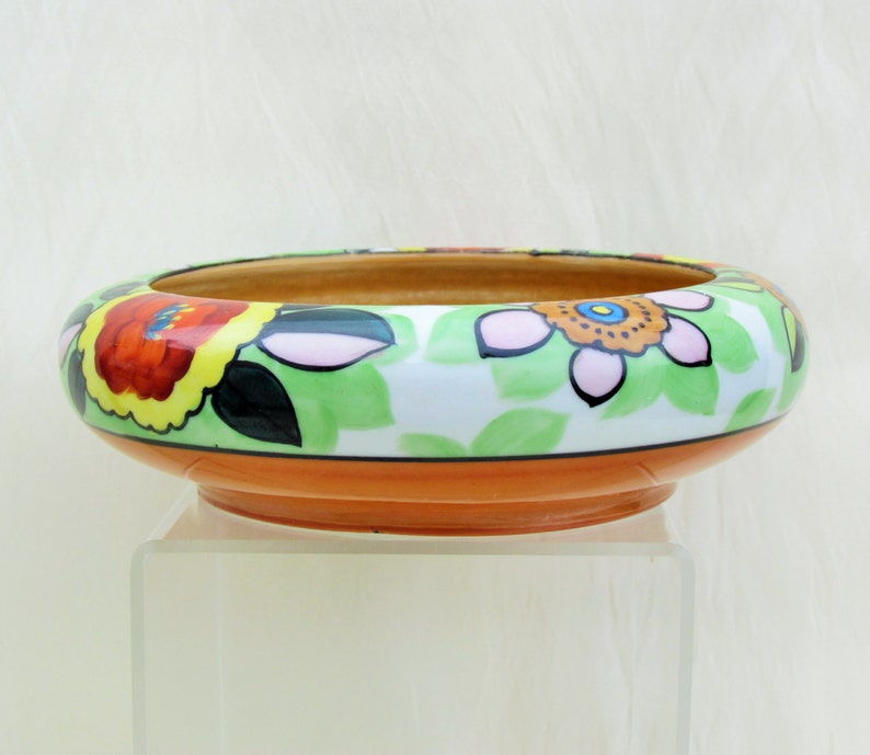 Vintage Art Deco bowl, colorful 1930's hand painted china bowl made in Japan image 3