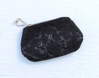 Vintage black and gray beaded coin purse