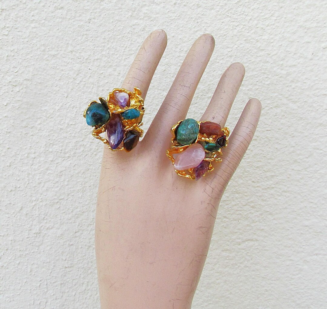 Choice of 2 Statement Rings With Natural Stone Nuggets - Etsy