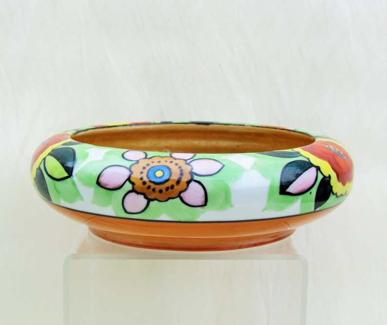Vintage Art Deco bowl, colorful 1930's hand painted china bowl made in Japan image 2