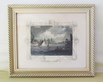 Framed 1830 engraving: "Suspension Bridge, Gt. Marlow, Bucks.", antique print in 20th century frame