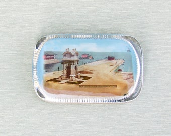 Antique Plymouth Rock glass paperweight with color photo