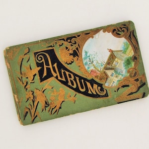 Antique autograph album, early 1900&#39;s album with birds and flowers on gold embossed cover, Victorian album made in Germany