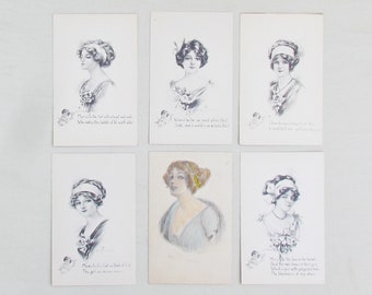 Lote de 6 postales de bellas damas, 5 del artista A. Toniolo
