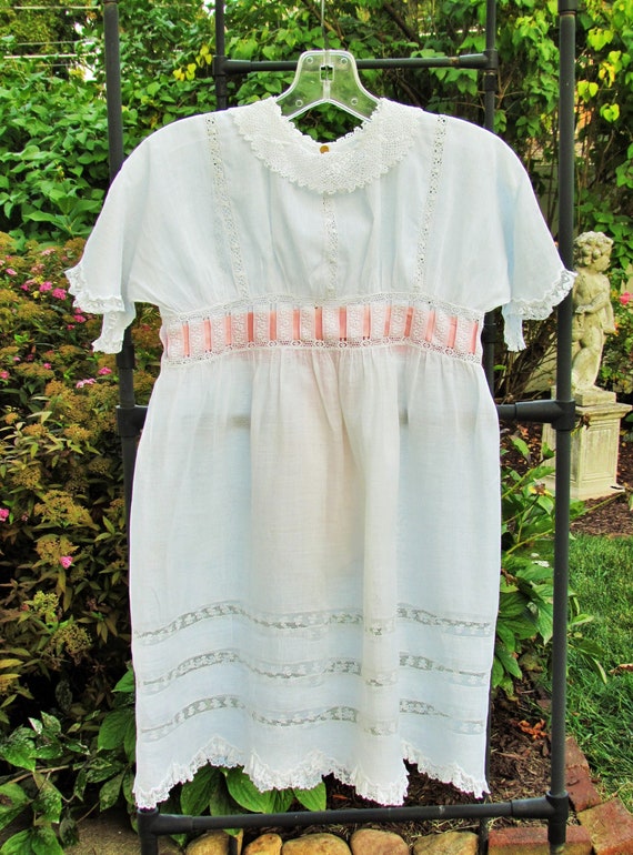 Antique girl's white lace trimmed dress, Edwardia… - image 1
