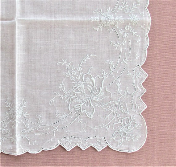 Vintage Madeira embroidered wedding hankie