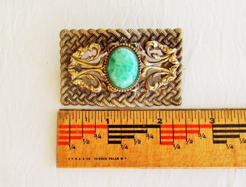 Antique brass sash pin with Peking glass cabochon image 2