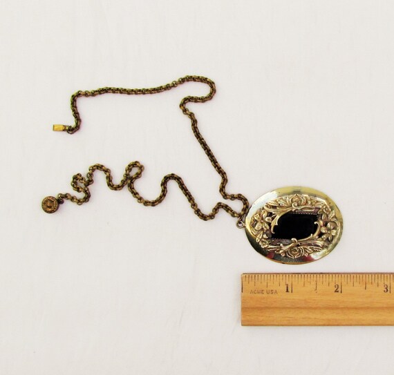 Antique brass and black glass pendant, c.1900 orn… - image 4