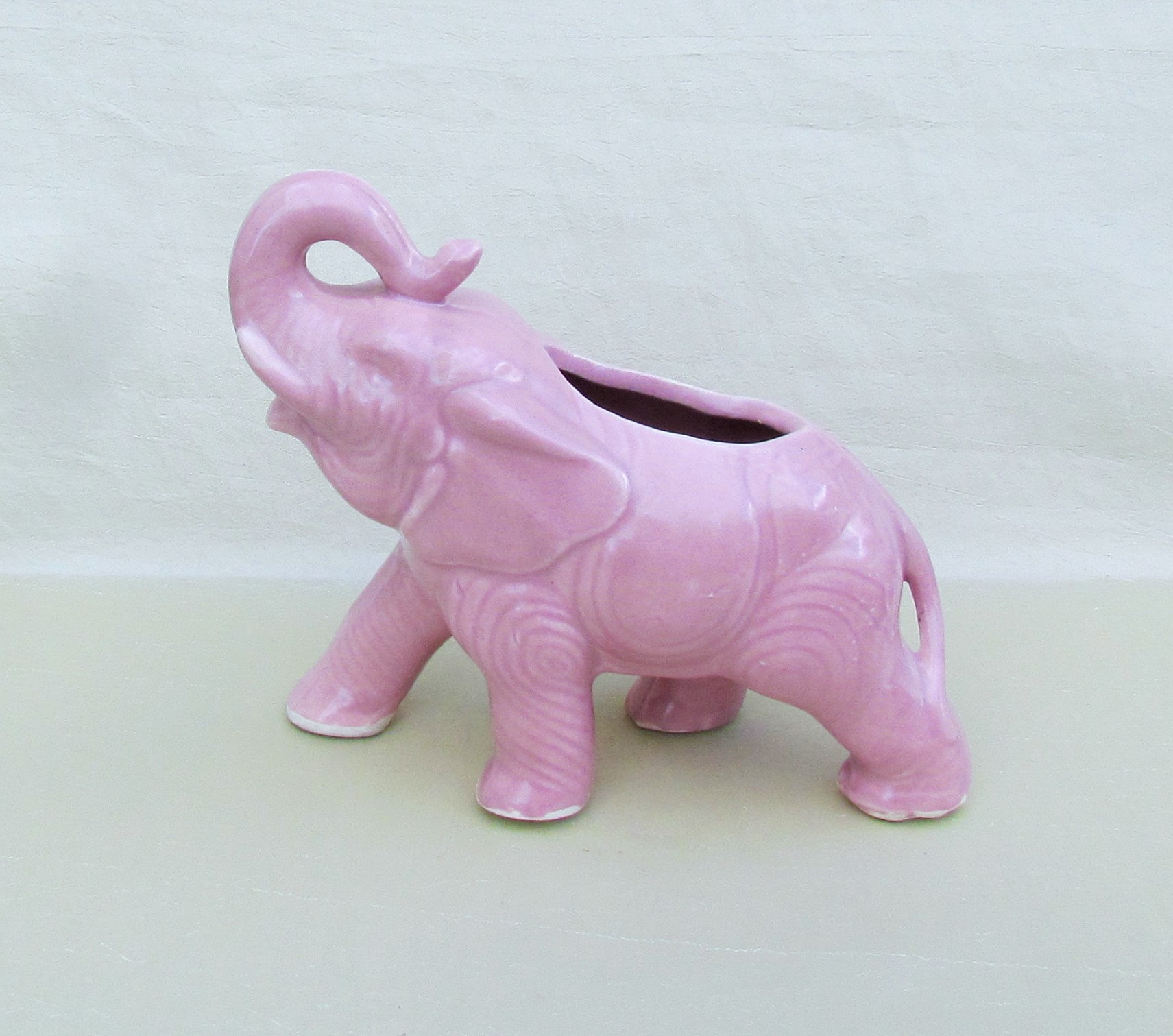 Vintage pink ceramic elephant planter trunk up elephant Etsy