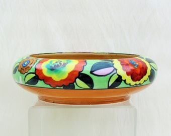 Vintage Art Deco bowl, colorful 1930's hand painted china bowl made in Japan