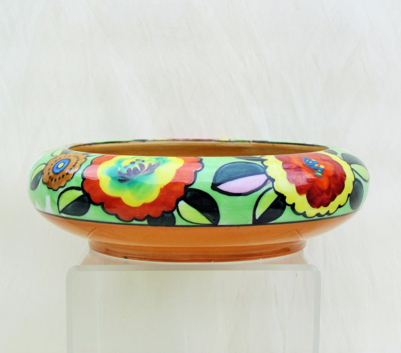 Vintage Art Deco bowl, colorful 1930's hand painted china bowl made in Japan image 1