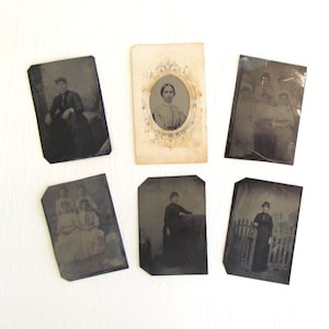 Lot of 6 tintypes, 1860&#39;s to early 1900&#39;s, all ladies, individual portraits and groups
