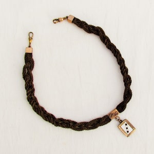 Antique woven hair watch chain and gold filled fob, Victorian mourning accessory for man