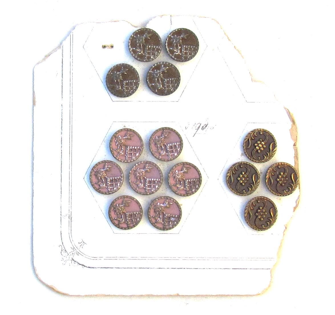 Lot of 15 Antique Victorian Metal Buttons on Original Sample Card