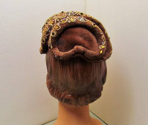 Vintage hat, New Look brown plush asymmetrical co… - image 4