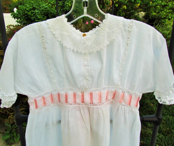 Antique girl's white lace trimmed dress, Edwardia… - image 2