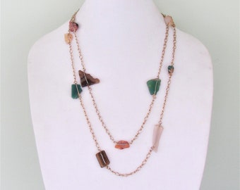Vintage long necklace with wired stone nuggets