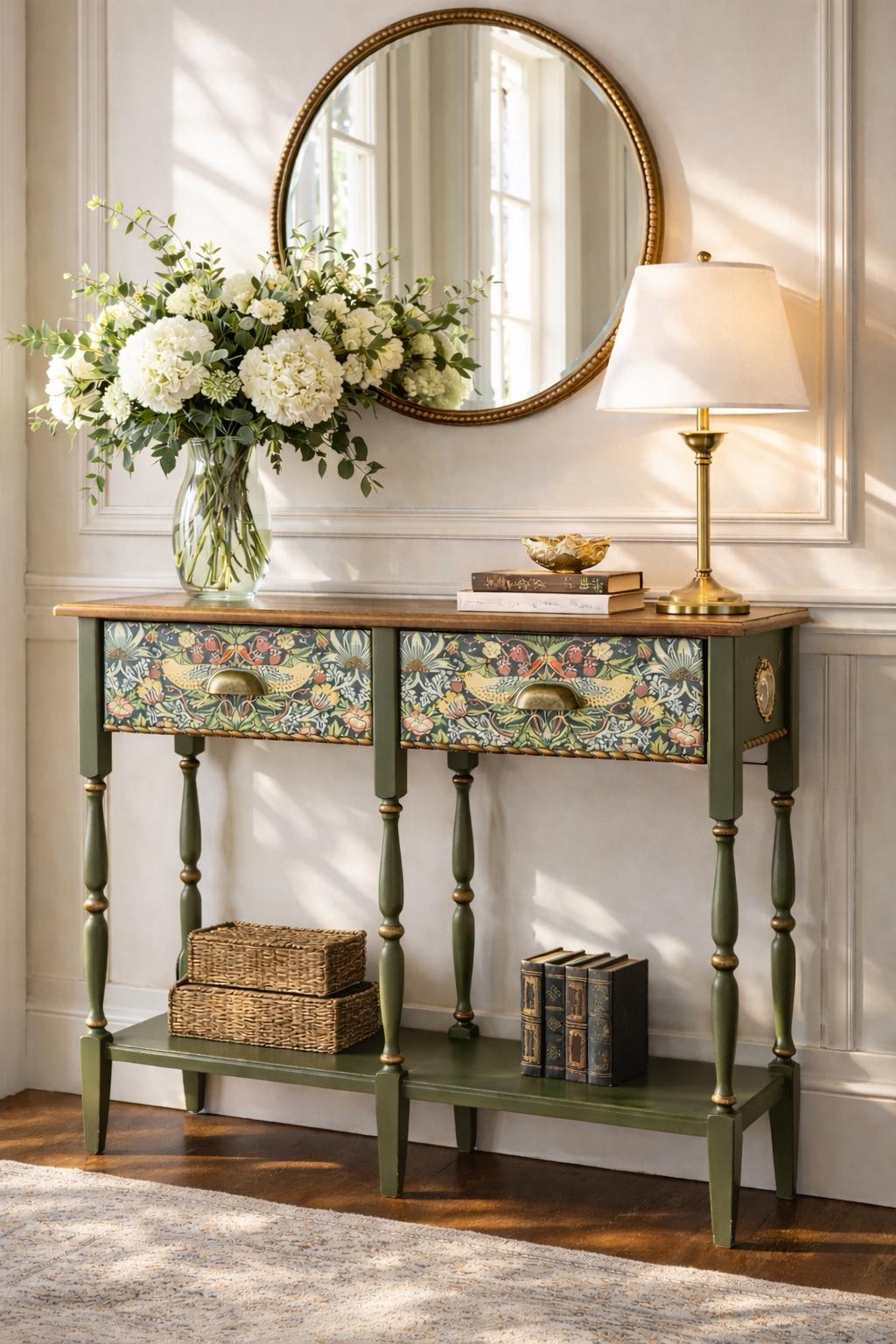 William Morris Inspired Console Table | Hand Painted Botanical Entry ...
