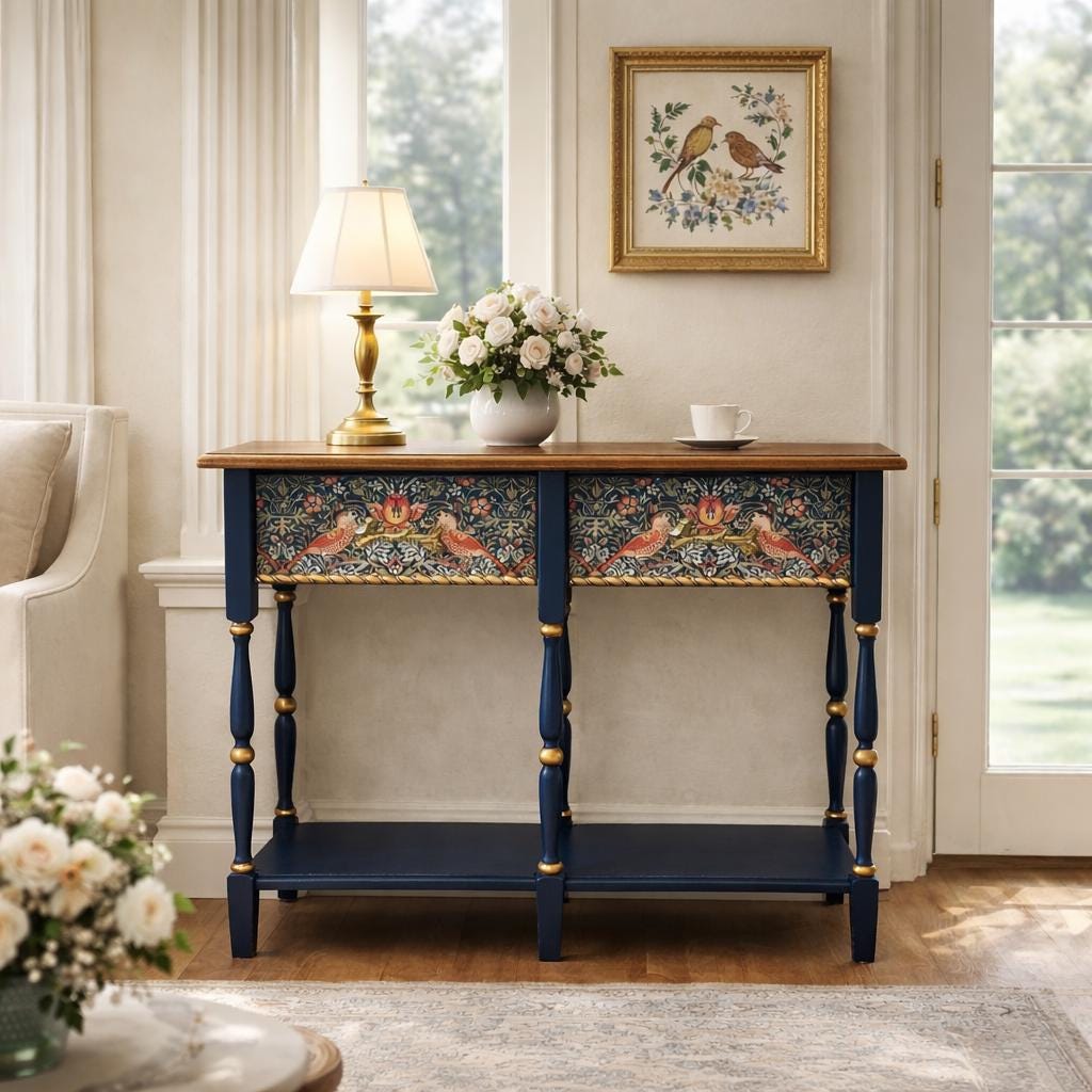 William Morris Inspired Console Table | Hand Painted Botanical Entry ...