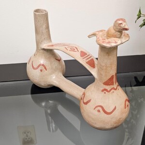 Peruvian Water Whistle Vessel by D.M. – Handcrafted Ceramic Sound Pot – Andean Folk Art Collectible – New