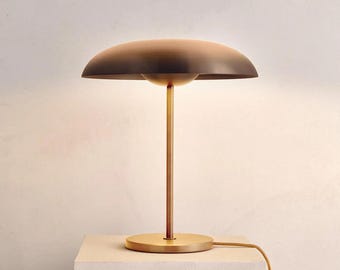 Lampe de table champignon Mid-Century en laiton : laiton brossé, luminaire de bureau scandinave minimaliste