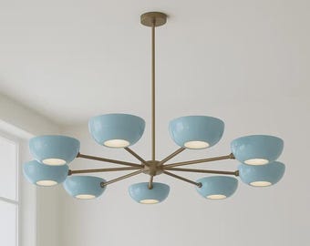 Lustre Spoutnik à pétales de fleur, laiton brut, style Mid-Century