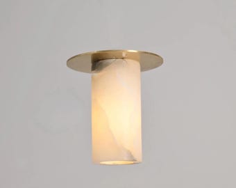 Plafonnier rétro vintage à 1 lumière en laiton, marbre plat, albâtre, style vintage
